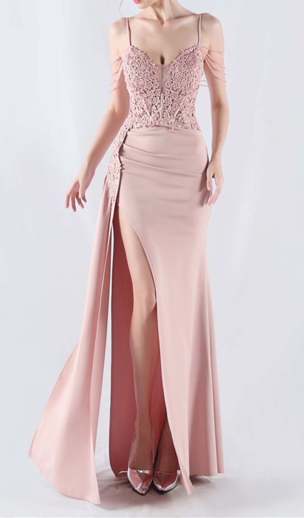 Fashionslee Women Chofa Pink Flower Bead Corset Maxi Dress