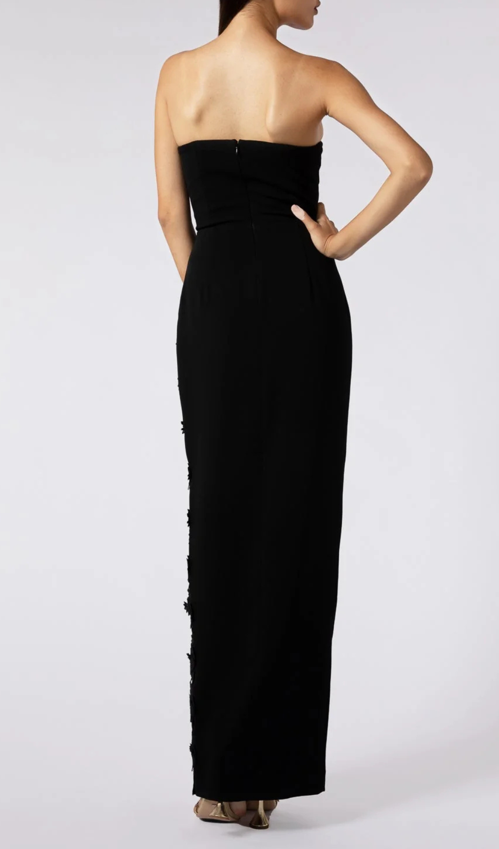 Fashionslee Women Alfonsine Black High Split Strapless Gown