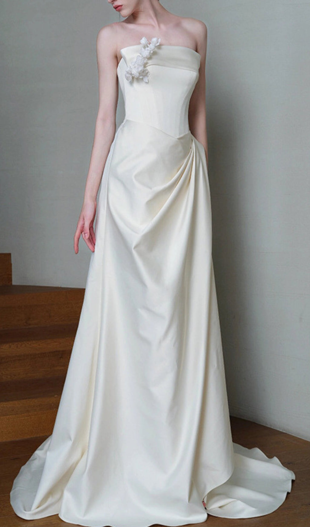 Fashionslee Women Avia White Satin Corset Wedding Dress