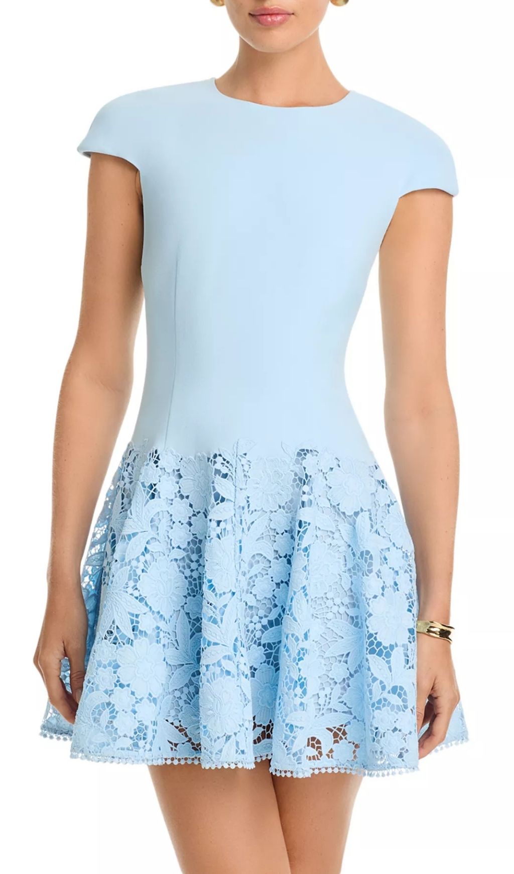 Fashionslee Women Crepe Lace Mini Dress - Blue
