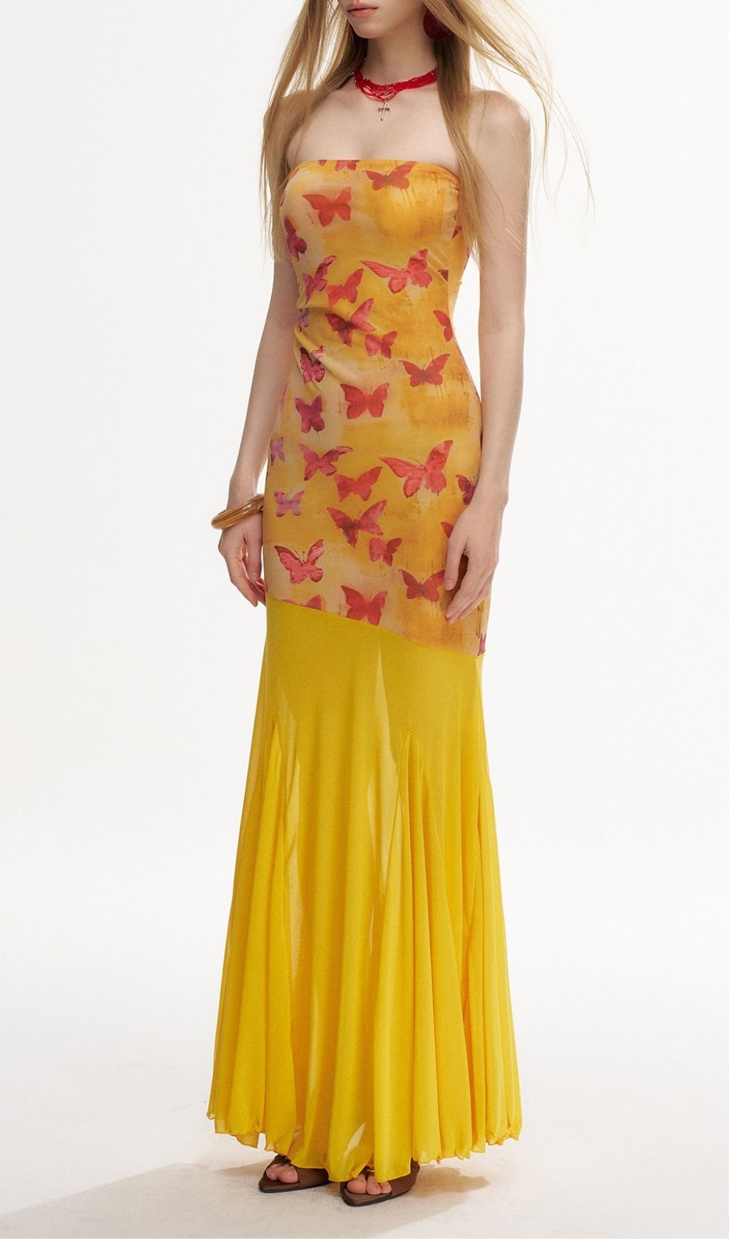 Fashionslee Women Larsen Yellow Strapless Butterfly Beach Dress