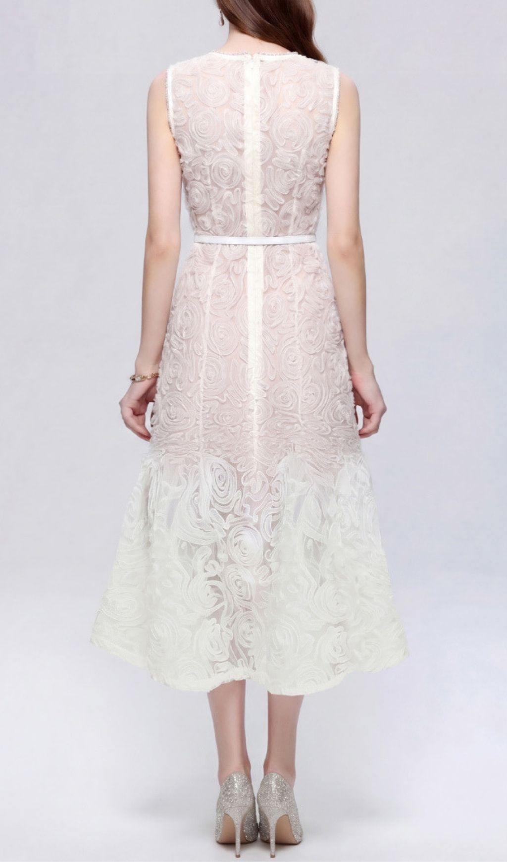 LASHANDA WHITE SLEEVELESS FLORAL MIDI DRESS - OWNCI LASHANDA WHITE SLEEVELESS FLORAL MIDI DRESS - OWNCI