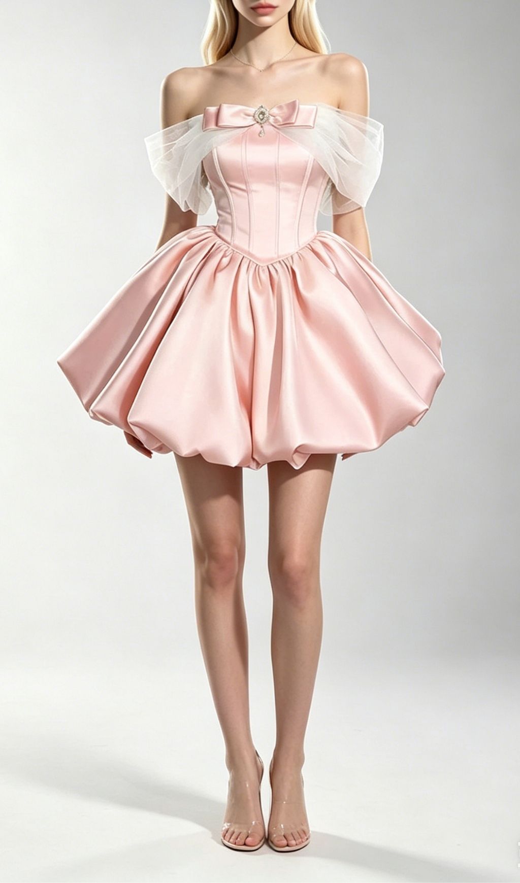 Fashionslee Women Krysten Pink Corset Mesh Shoulder Mini Dress