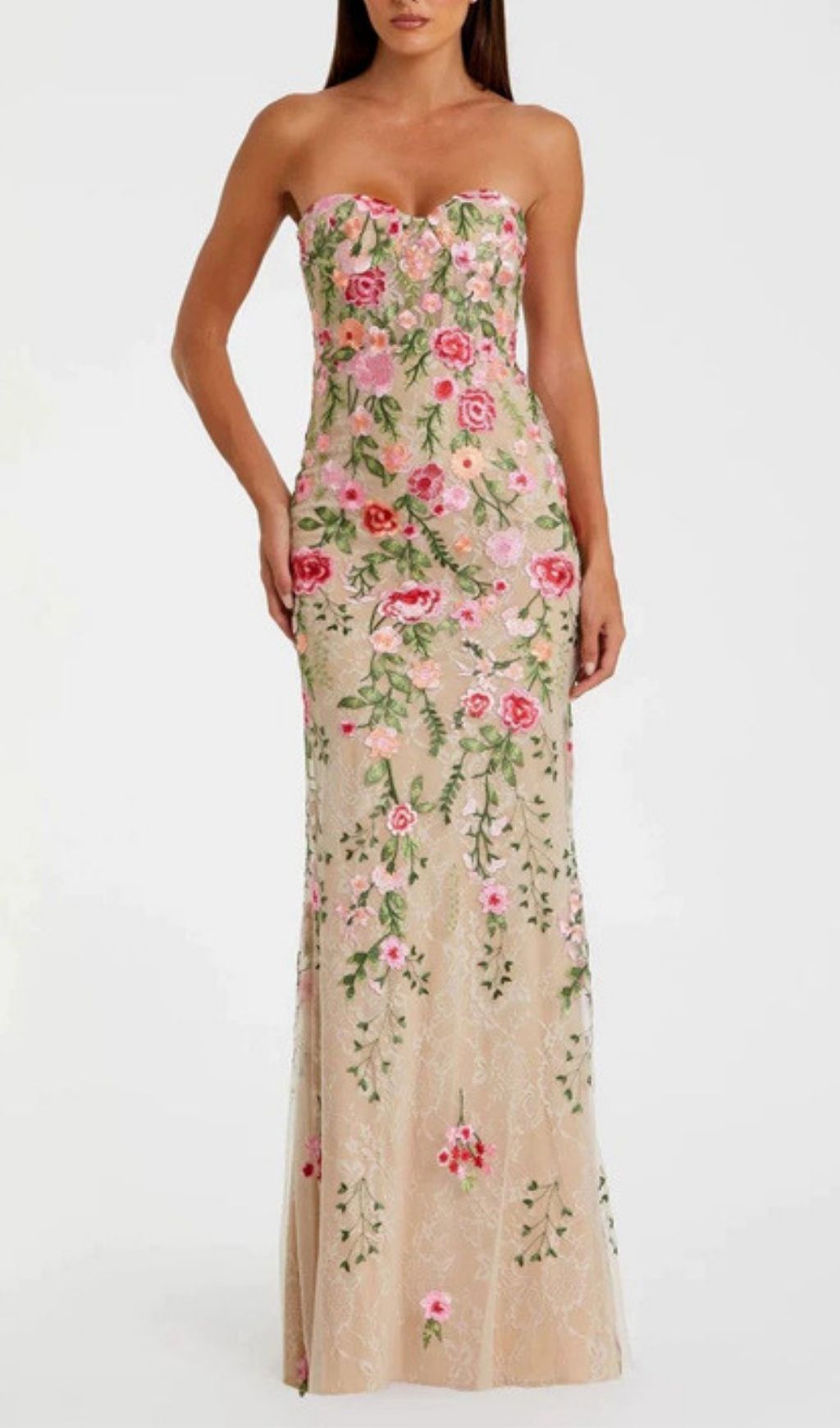 Fashionslee Women Lateefah Strapless Flower Embroidery Maxi Dress