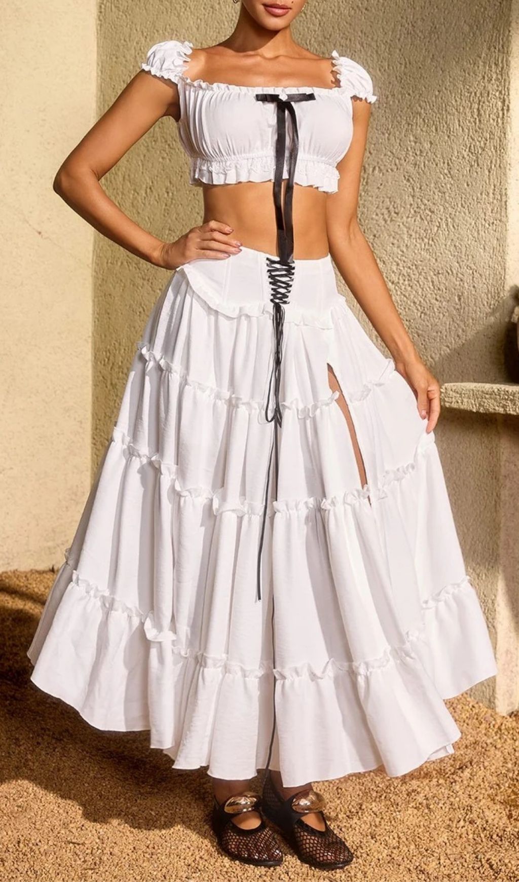 85f5aade775ba6882ffe4d3708ed00b4.jpg Fashionslee Women Uvenlor Lace Up Split Skirt Set