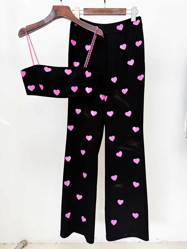 Fashionslee Women Clovia Pink Heart Embellished Top & Pants Set