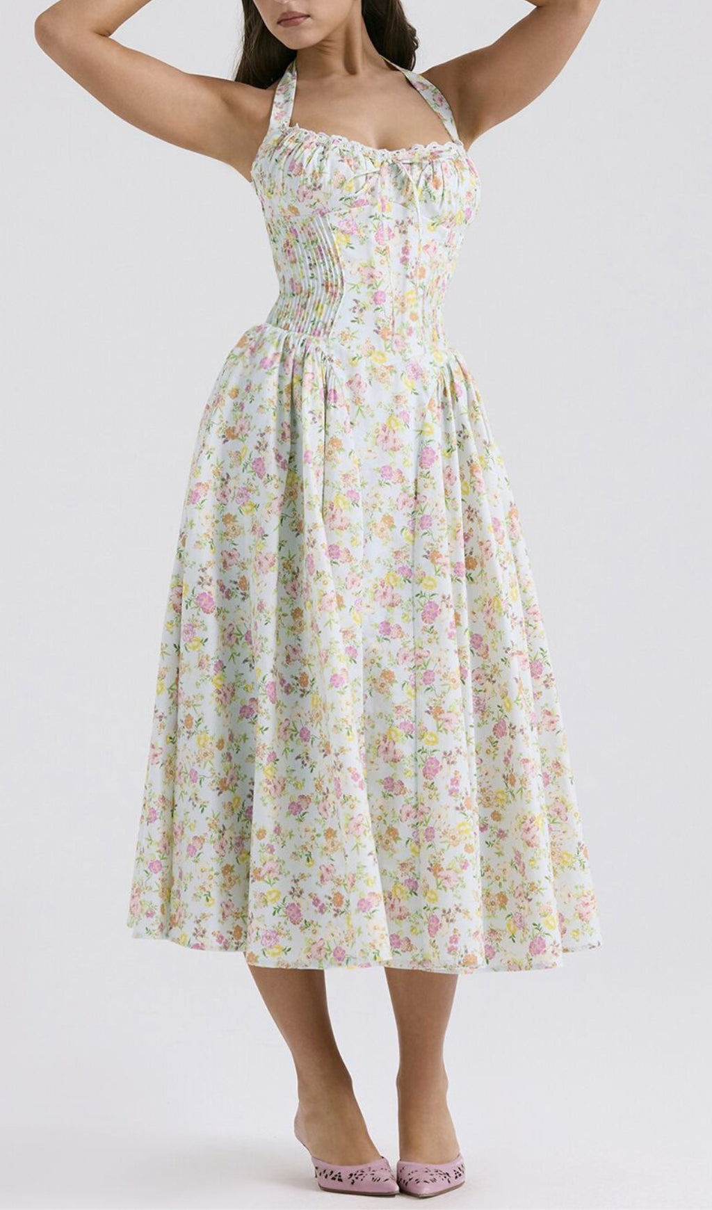 Fashionslee Women Allegro Green Floral Midi Dress