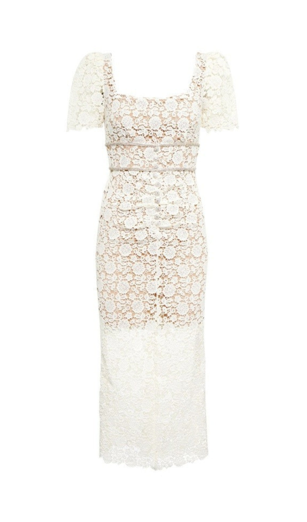 Fashionslee Women Anneau Ivory Floral Guipure Midi Dress