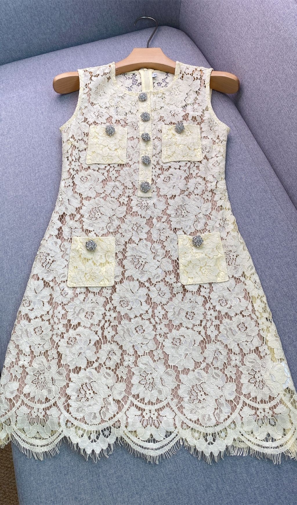 Fashionslee Women Lace Mini Dress -Yellow