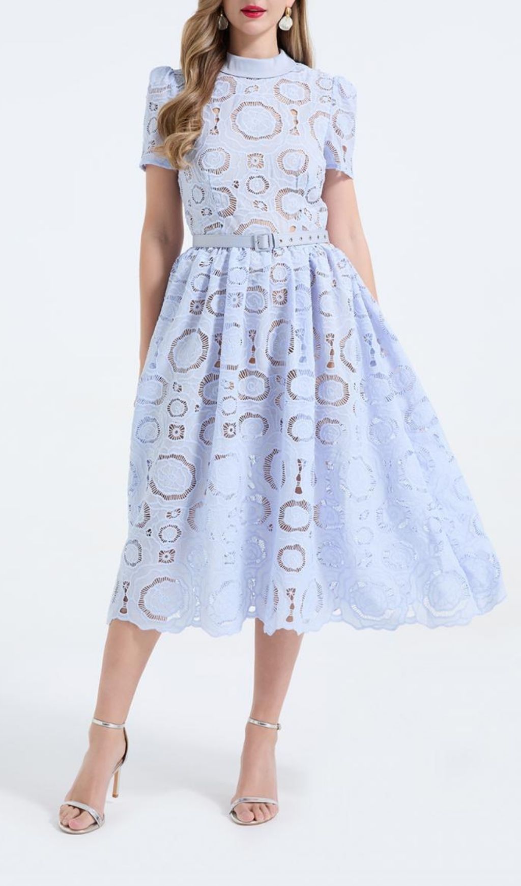 Fashionslee Women Floral Lace Midi Dress - Blue