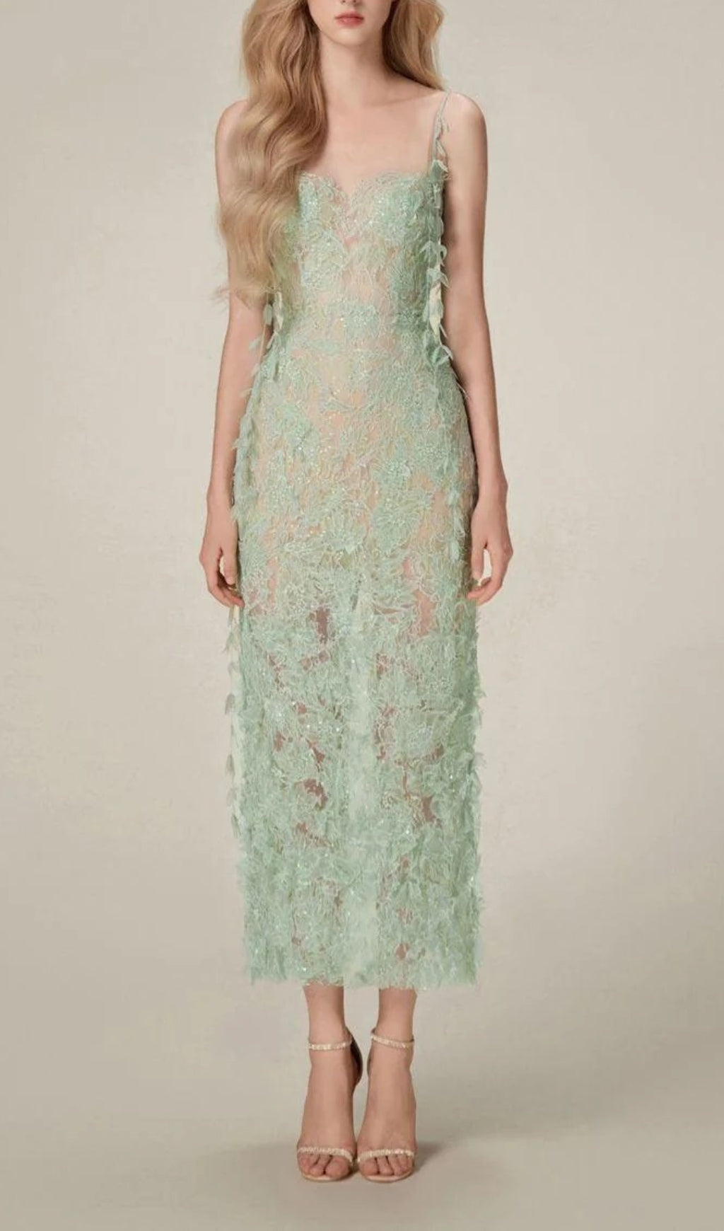 Fashionslee Women Argo Green Bead Lace Pencil Dress