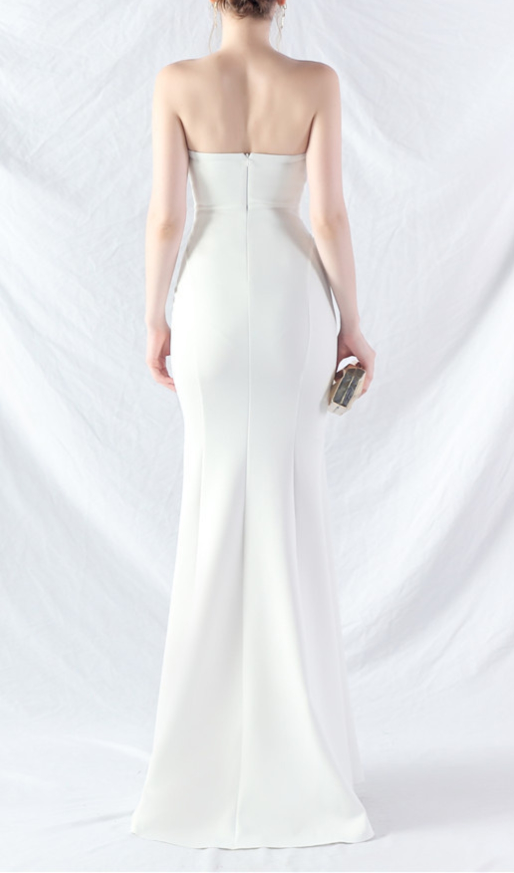 Fashionslee Women Chrina White Strapless Ruched Maxi Dress