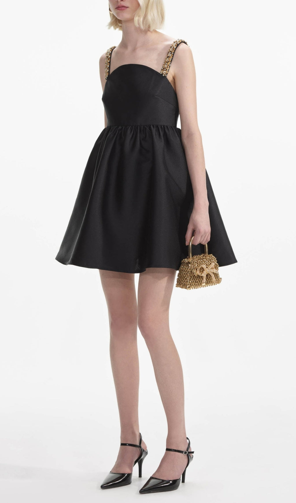 Fashionslee Women Aulii Black Taffeta Embellished Mini Dress