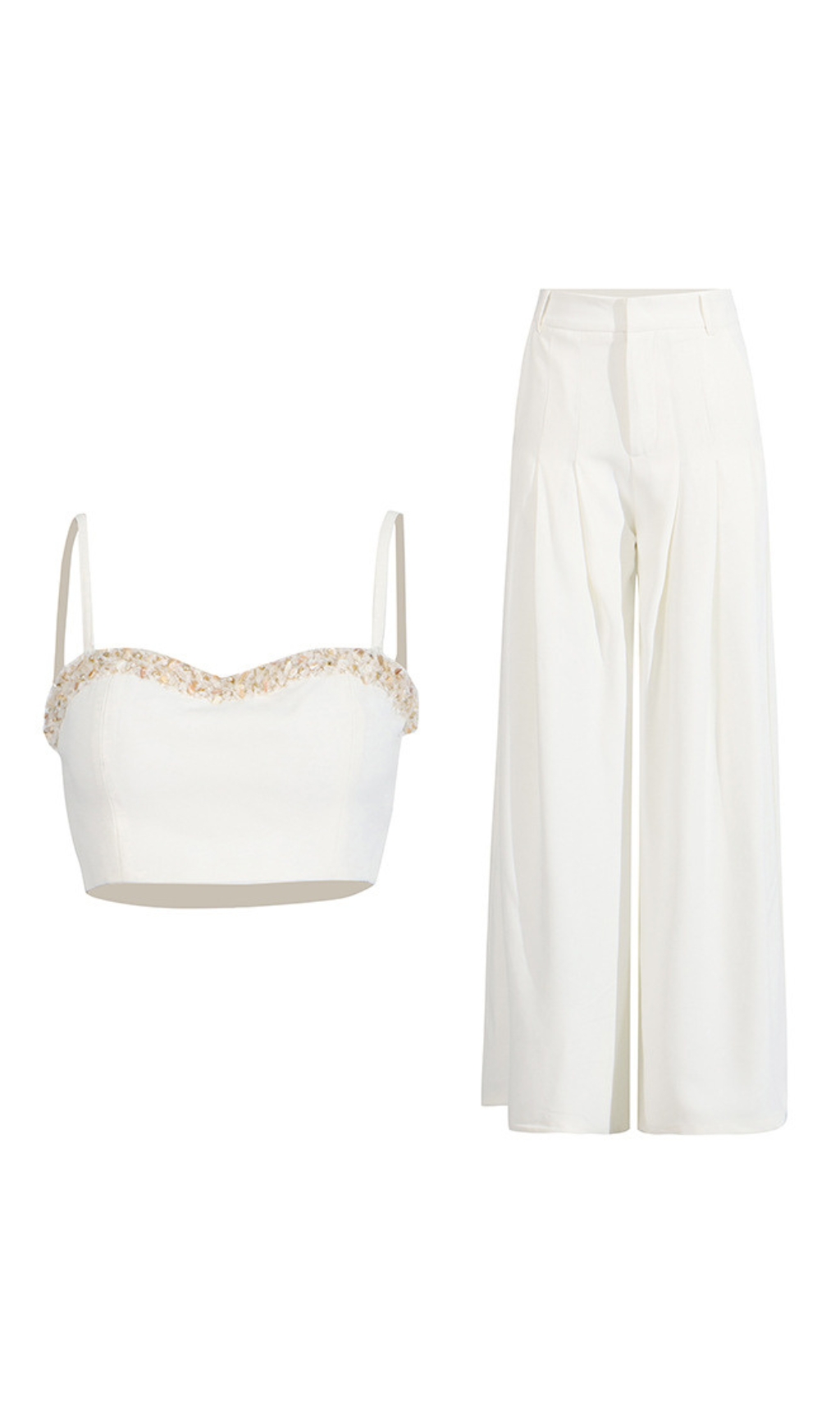 Fashionslee Women Doruk White Embellished Two-Piece Set