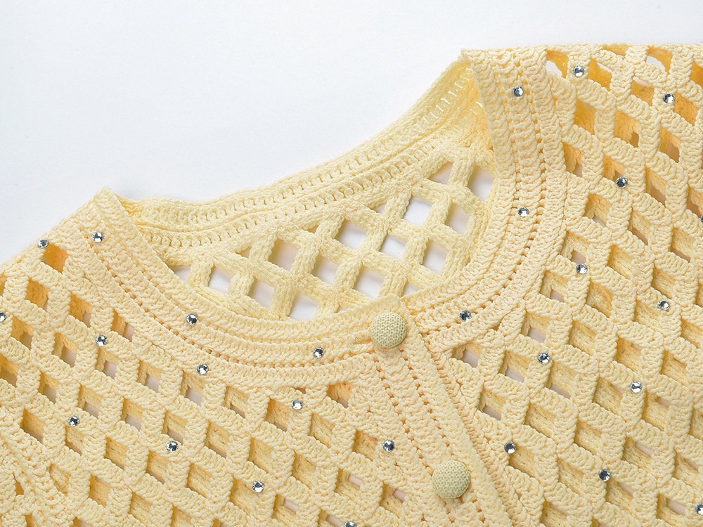 Fashionslee Women Rhinestone Crochet Cardigan