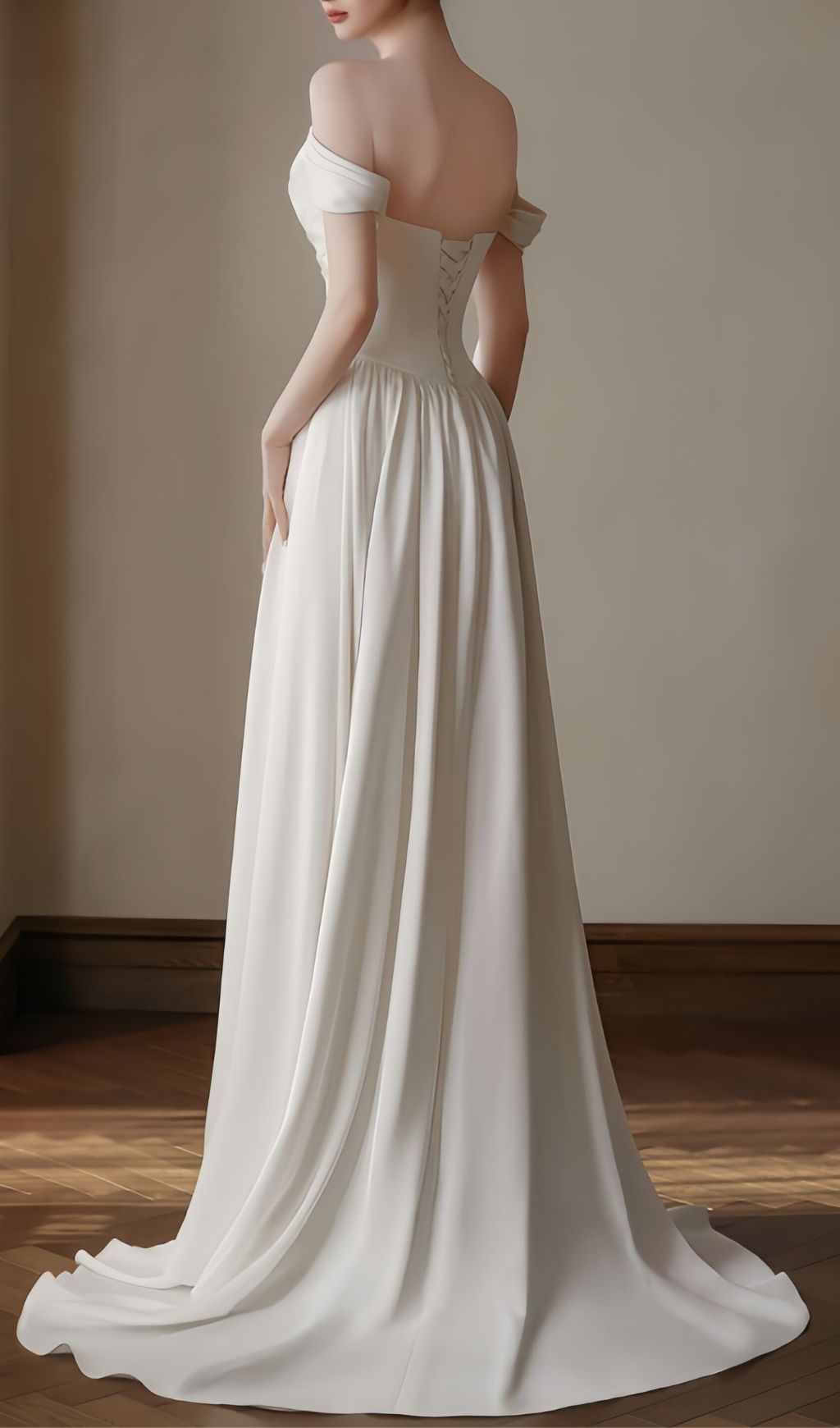 Fashionslee Women Leanni White Off-Shoulder Wedding Dress