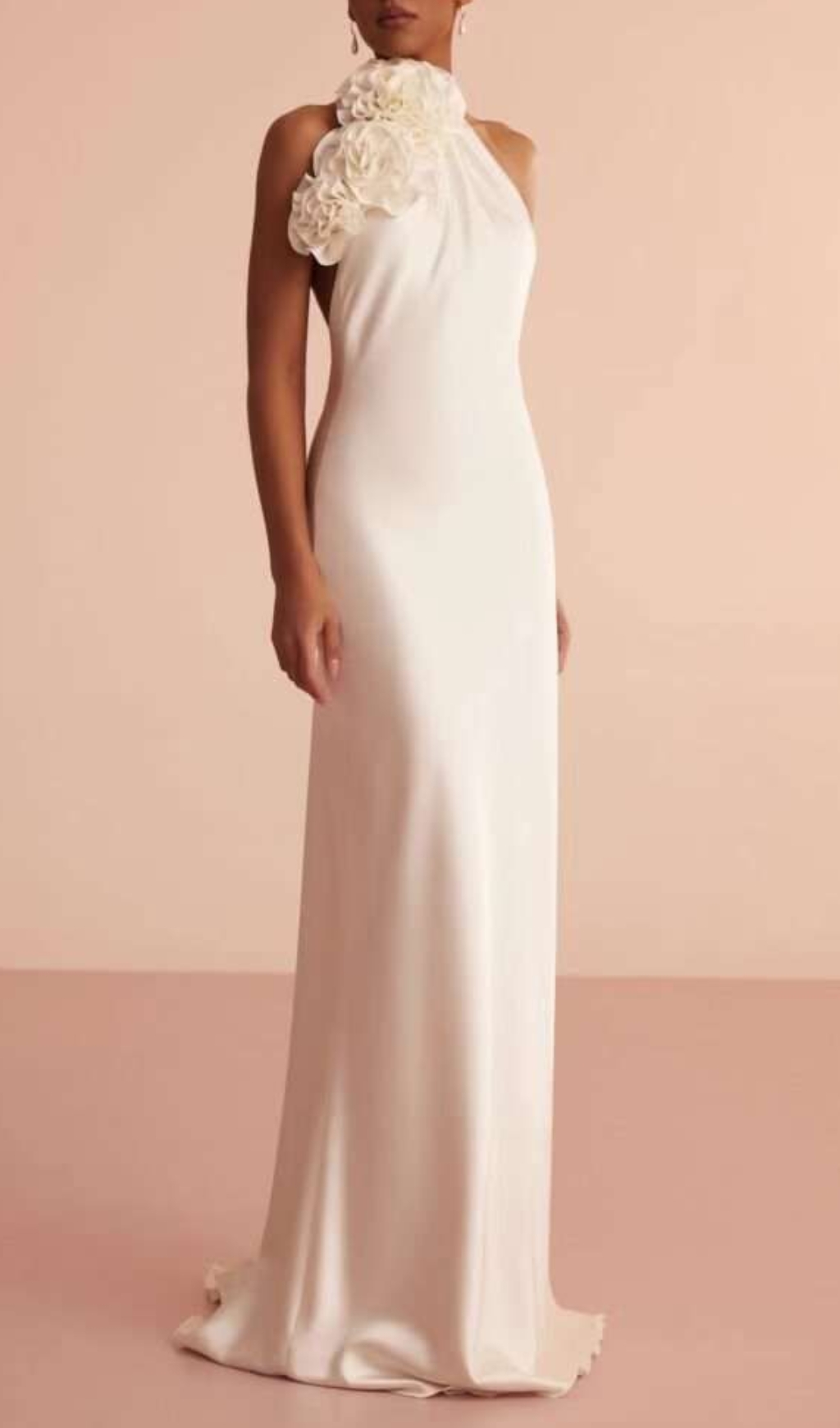 Fashionslee Women Cianna White Flower Halter Backless Maxi Dress