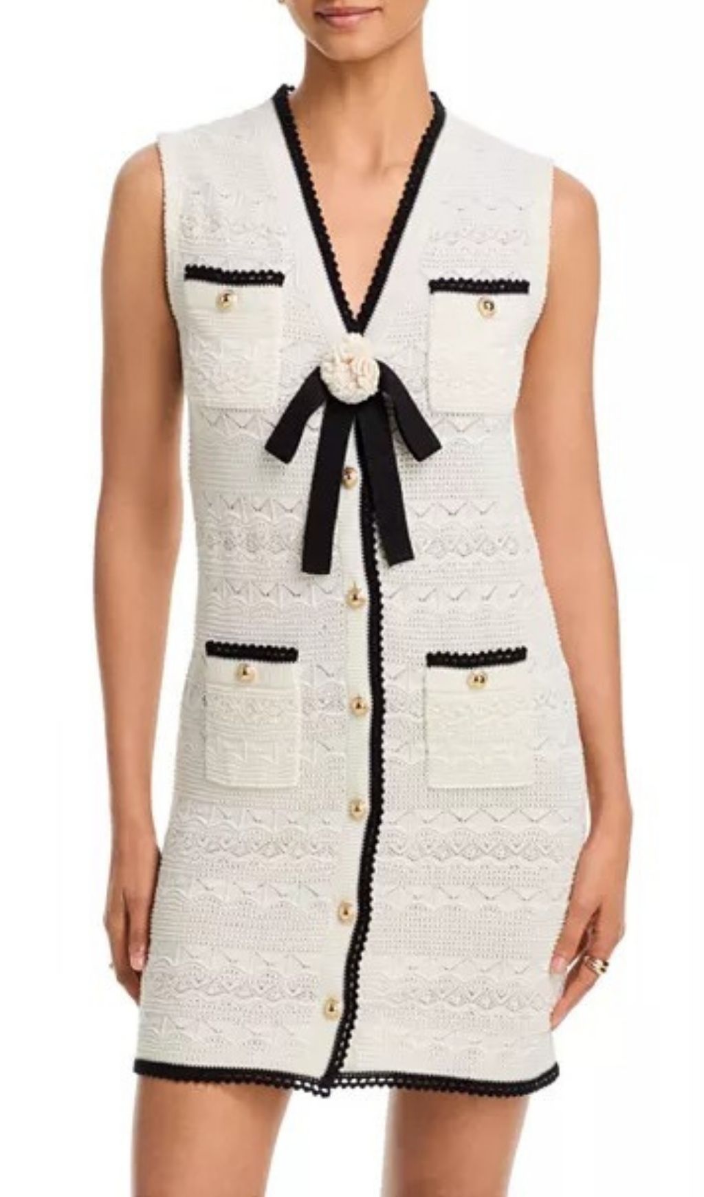 Fashionslee Women Pointelle Knit Mini Dress - White