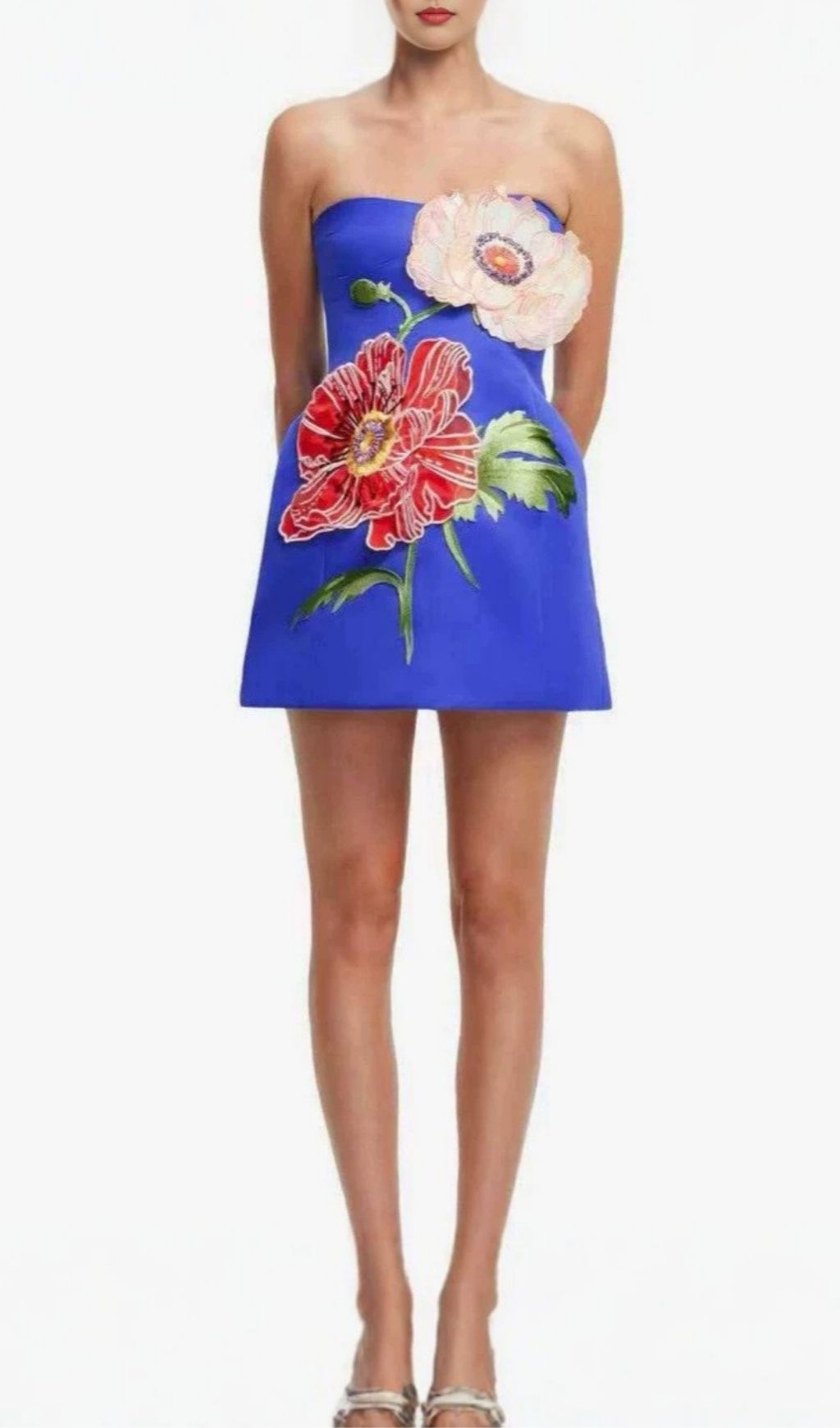 Fashionslee Women Lailah Blue Strapless Flower Mini Dress