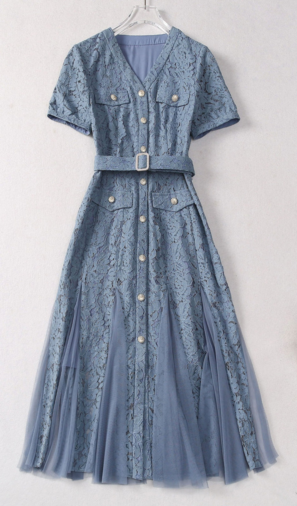 Fashionslee Women Audriana Blue Lace Midi Dress