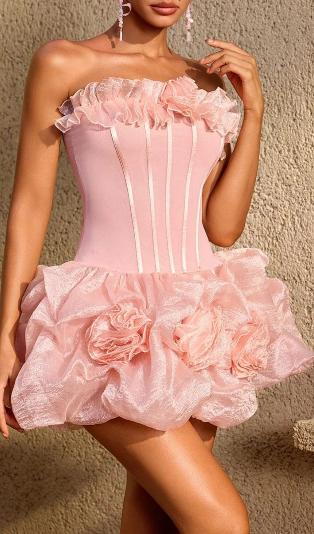 90301aa8181c72a6c23eb8de097b152b.jpg Fashionslee Women Uldravis Strapless Flower Bubble Mini Dress
