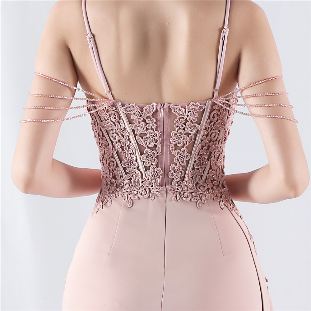 Fashionslee Women Chofa Pink Flower Bead Corset Maxi Dress