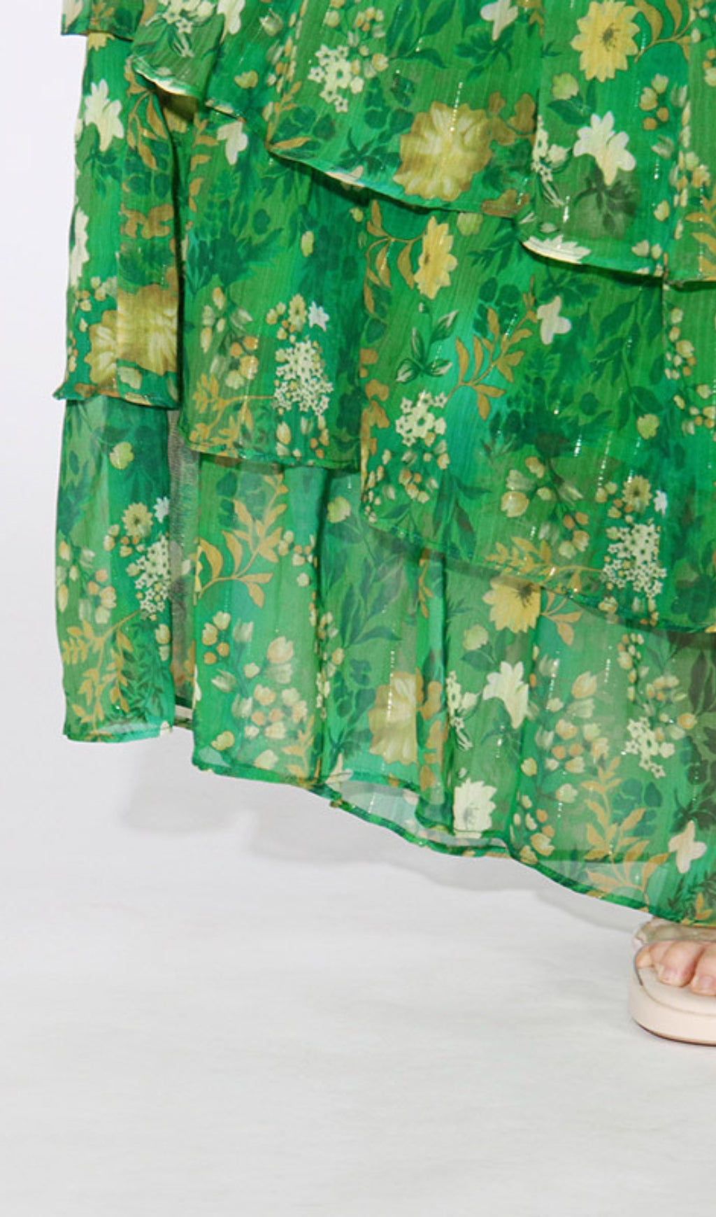 Fashionslee Women Bela Green Strapless Floral Ruffle Maxi Dress