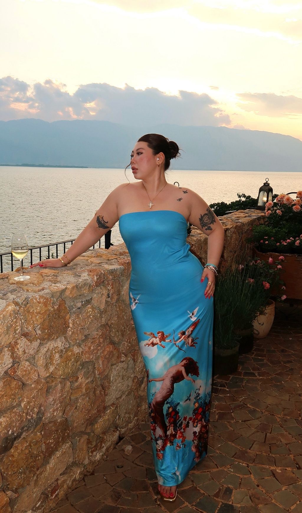 947636f8d722cbb36658cd1f5b7d51e7.jpg Fashionslee Women Lacie Blue Strapless Printed Plus Size Maxi Dress