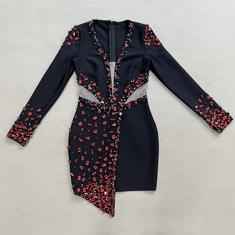 94ae1e23ac5b89fdd91ea1e04fbef91d.png Fashionslee Women Abelina Long Sleeve Red Crystals Dress