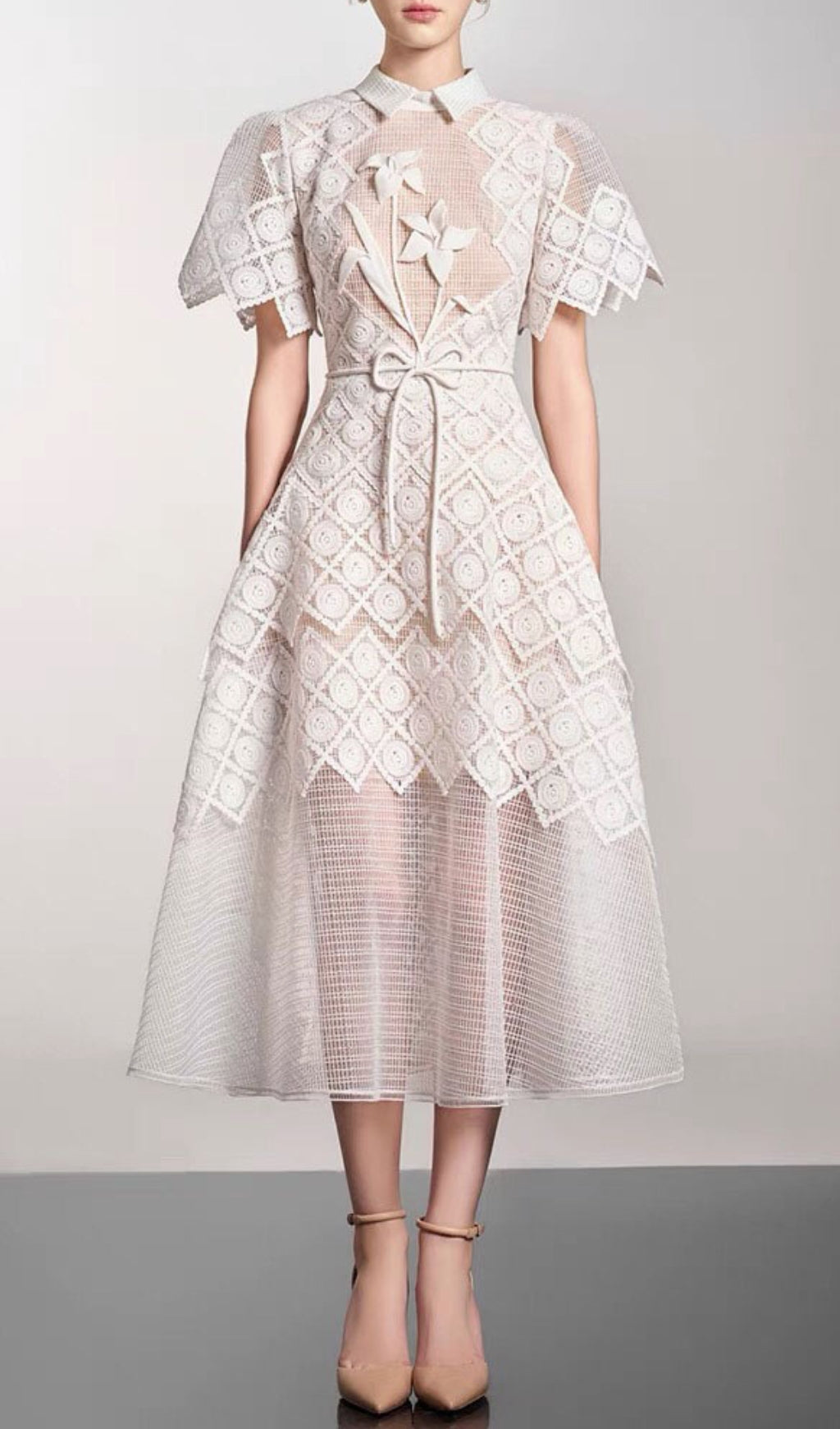 Fashionslee Women Arpina White Embroidery Midi Dress