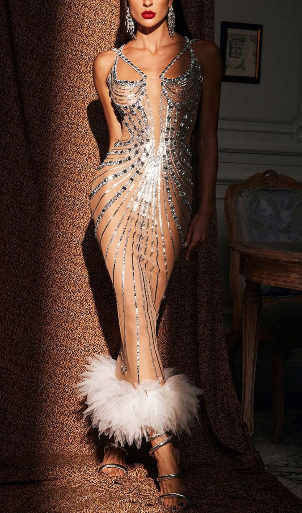 96724b9b989514661b639b78668600de.jpeg Fashionslee Women Azabeth Feather Trimmed Sequin Maxi Dress