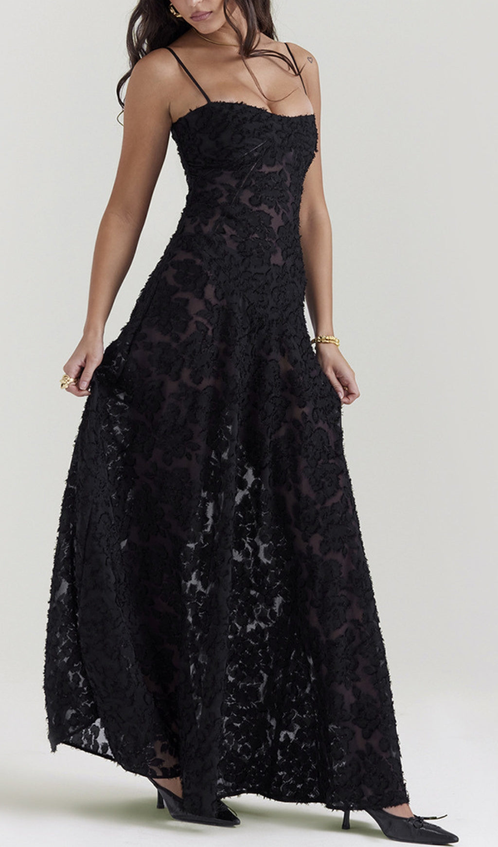 Fashionslee Women Billie Black Floral Lace Back Maxi Dress