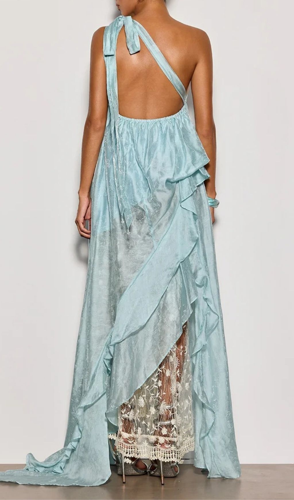 Fashionslee Women Czelaw One Shoulder Lace Maxi Dress In Icy Blue