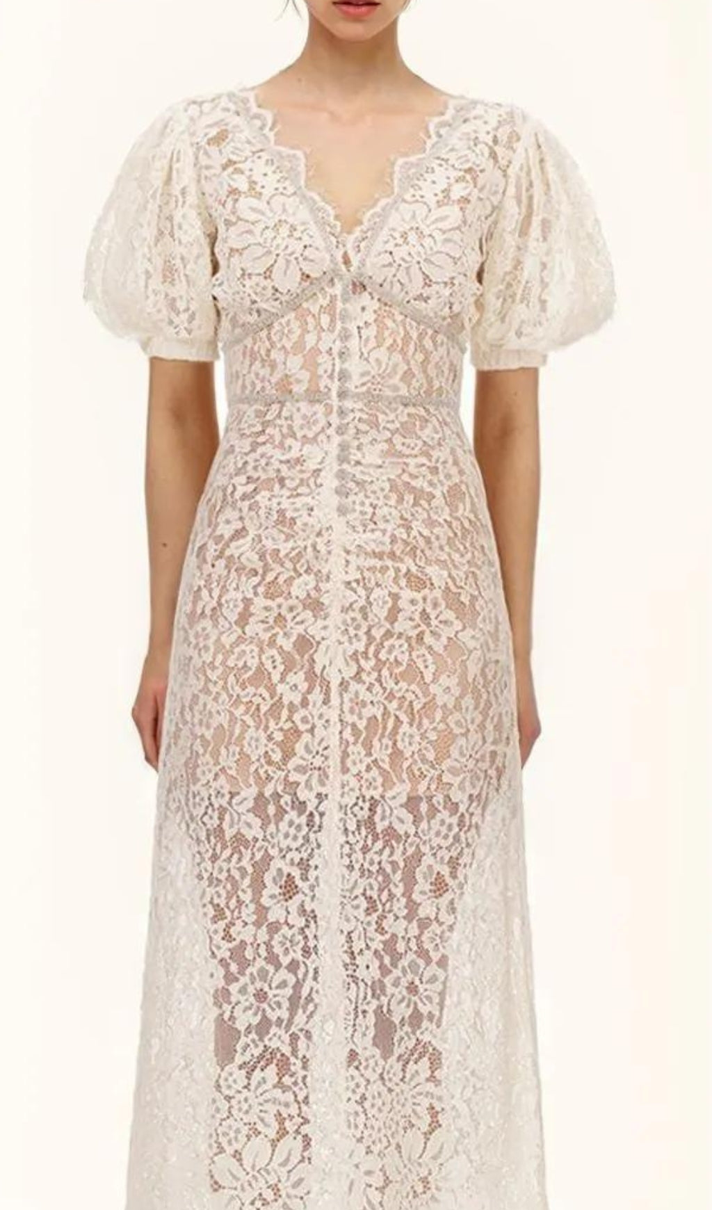 Fashionslee Women Aoibhin Crystal-Embellished Lace Midi Dress