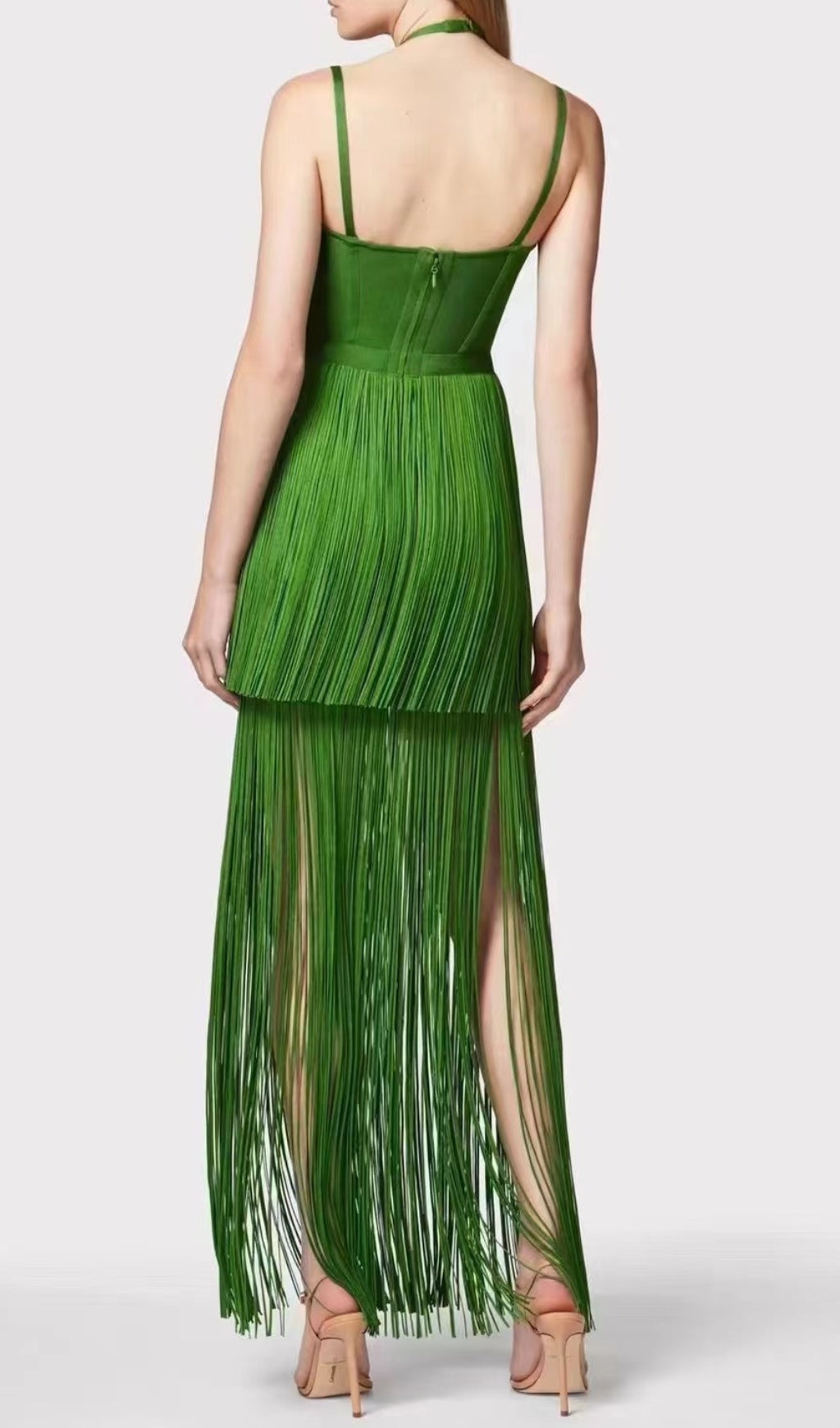 Fashionslee Women Brooklyn Green Halter Tassel Maxi Dress
