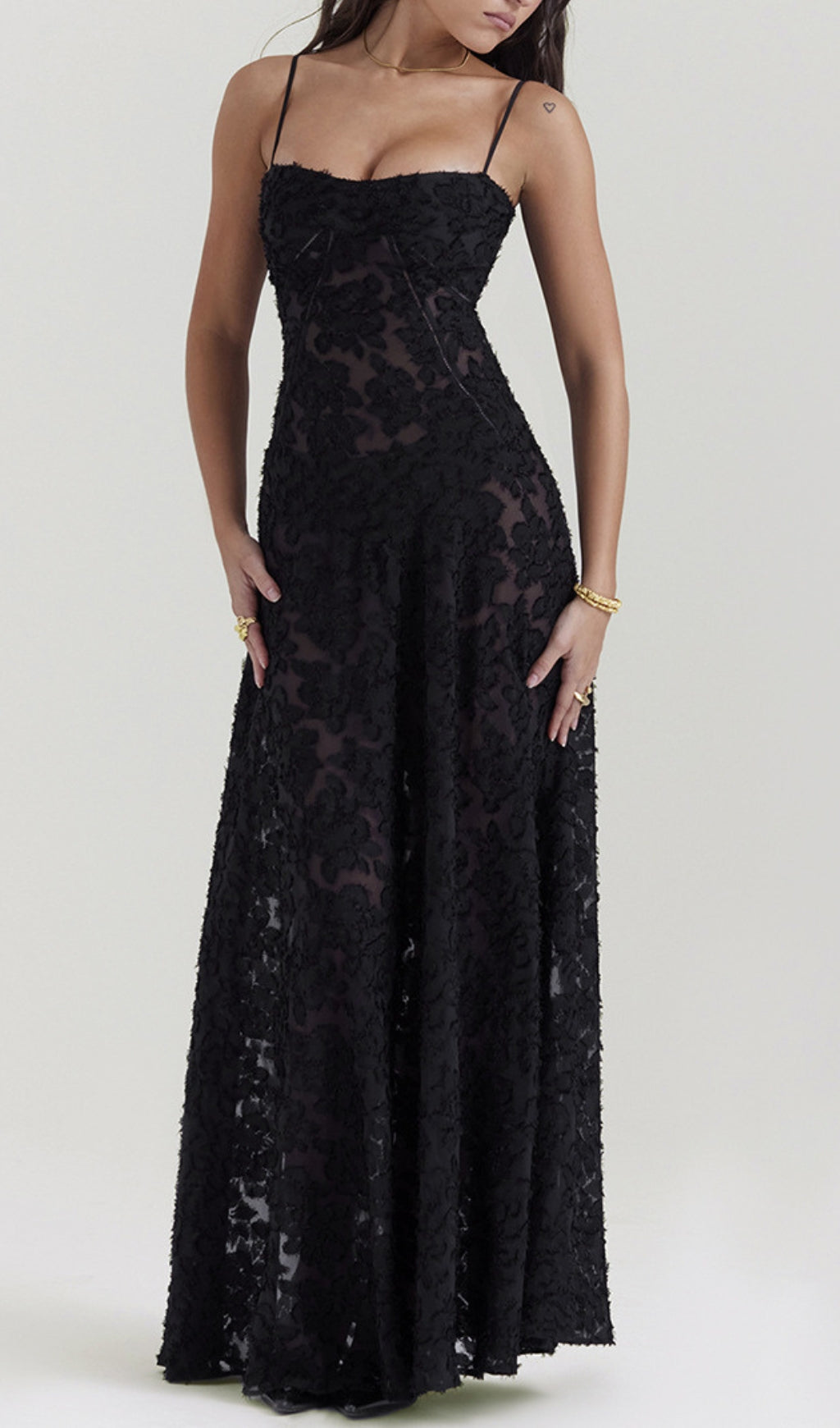 Fashionslee Women Billie Black Floral Lace Back Maxi Dress
