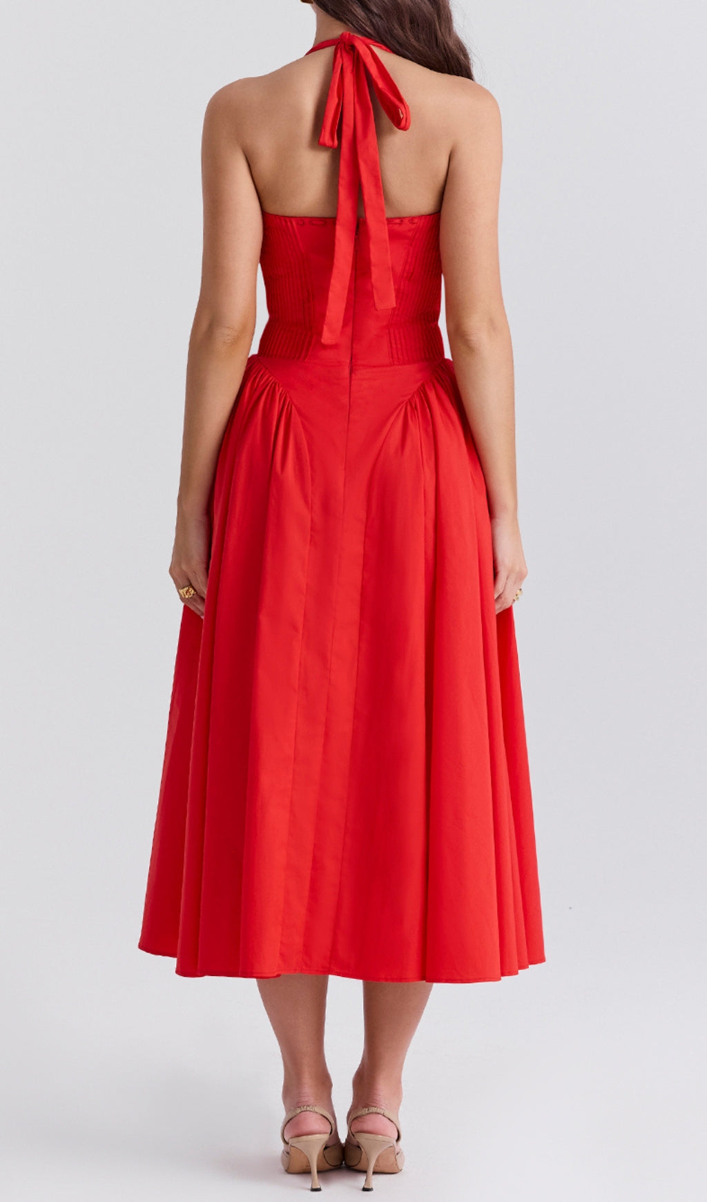 Fashionslee Women Ashleen Red Halter Midi Dress