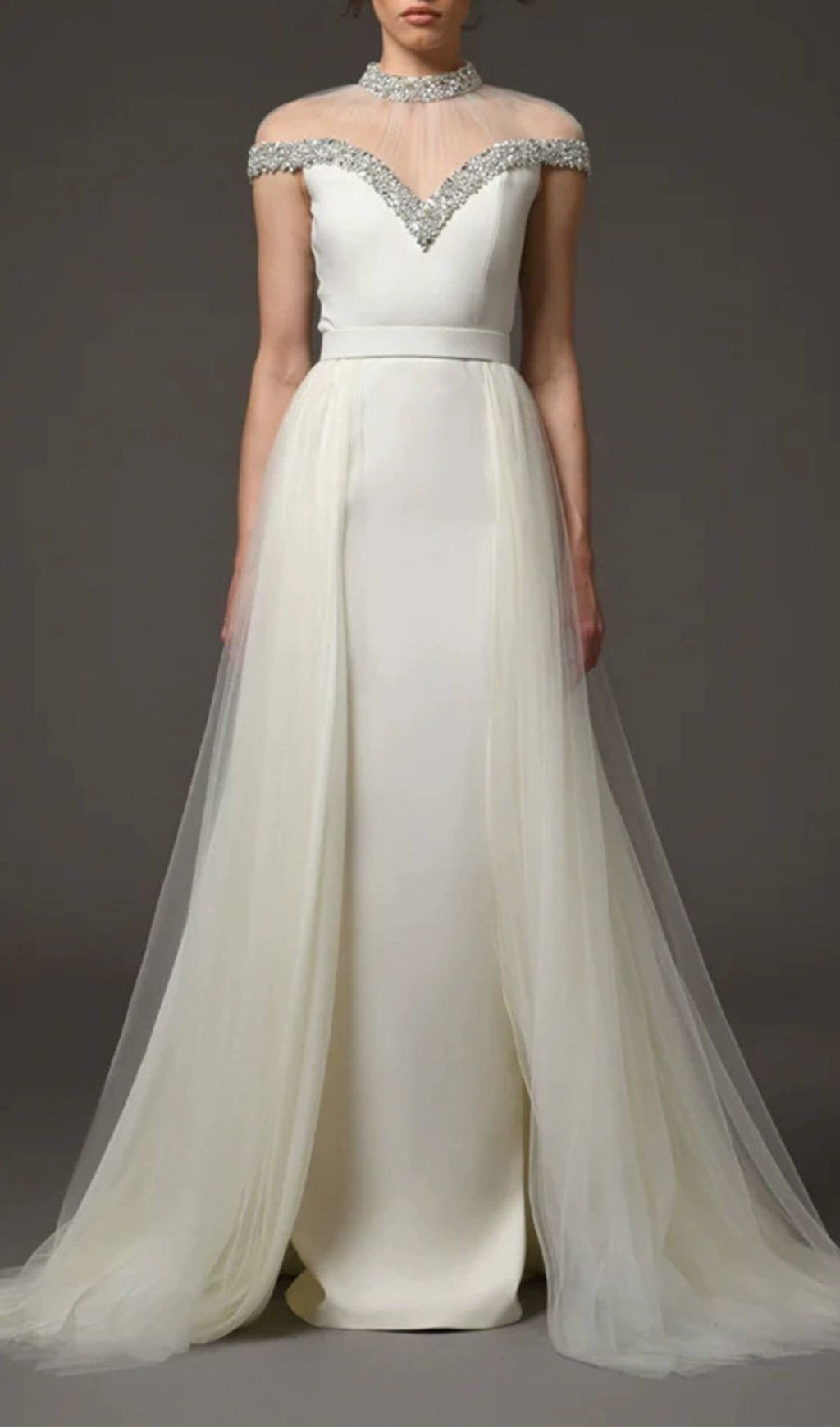 Fashionslee Women Kuri White Diamante Mesh Maxi Dress
