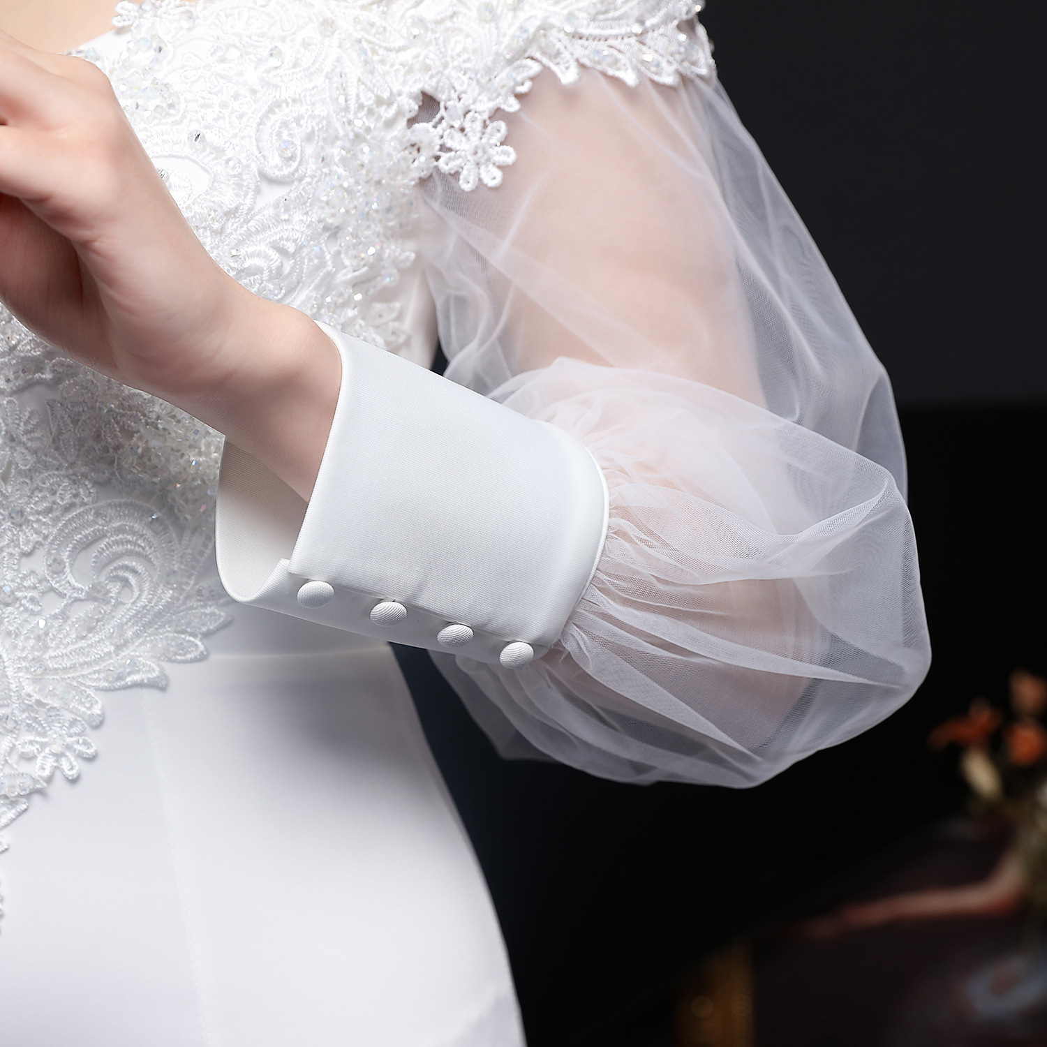Fashionslee Women Chryse White Flower Embroidery Maxi Wedding Dress