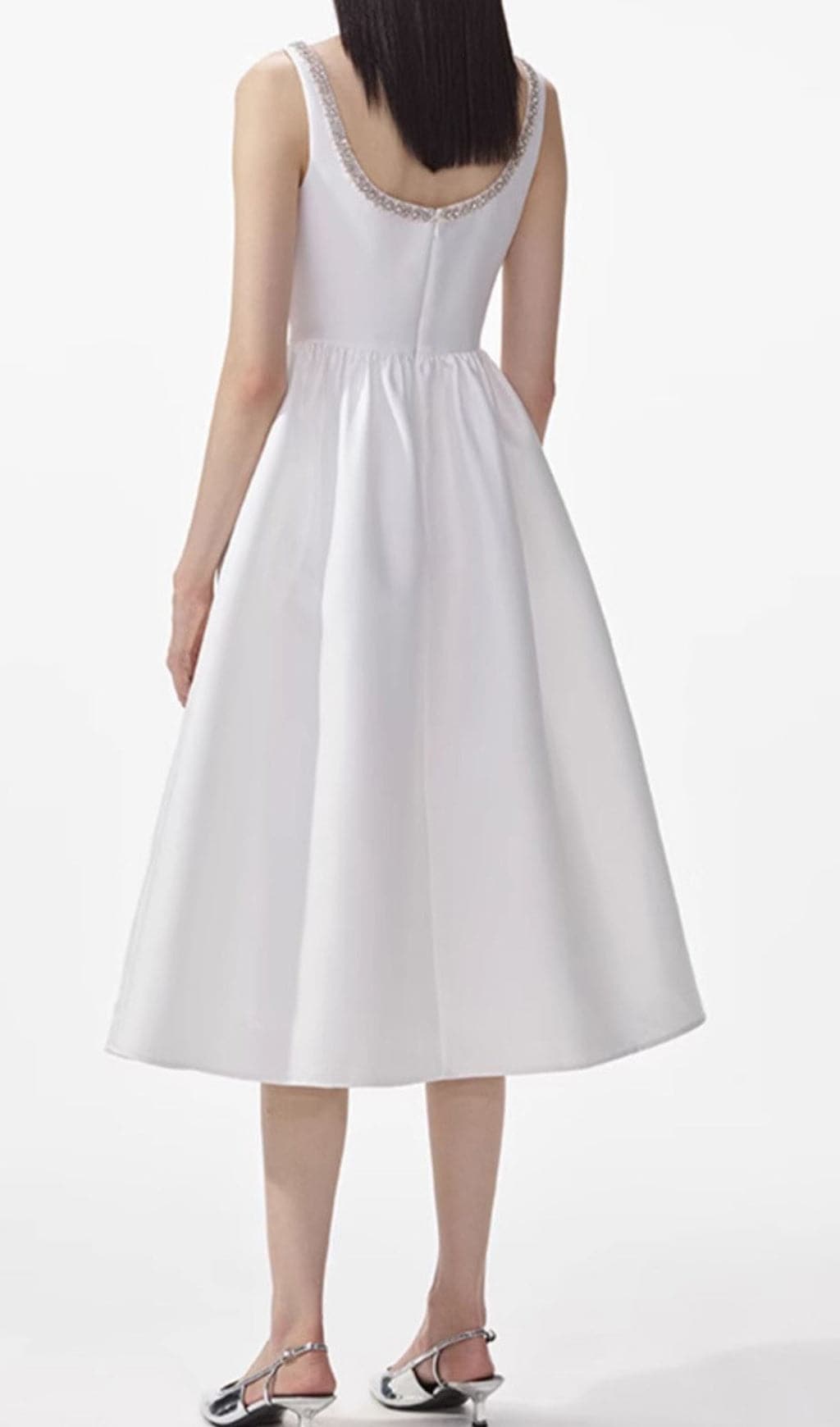 Fashionslee Women Azzurra White Diamond Nech Midi Dress