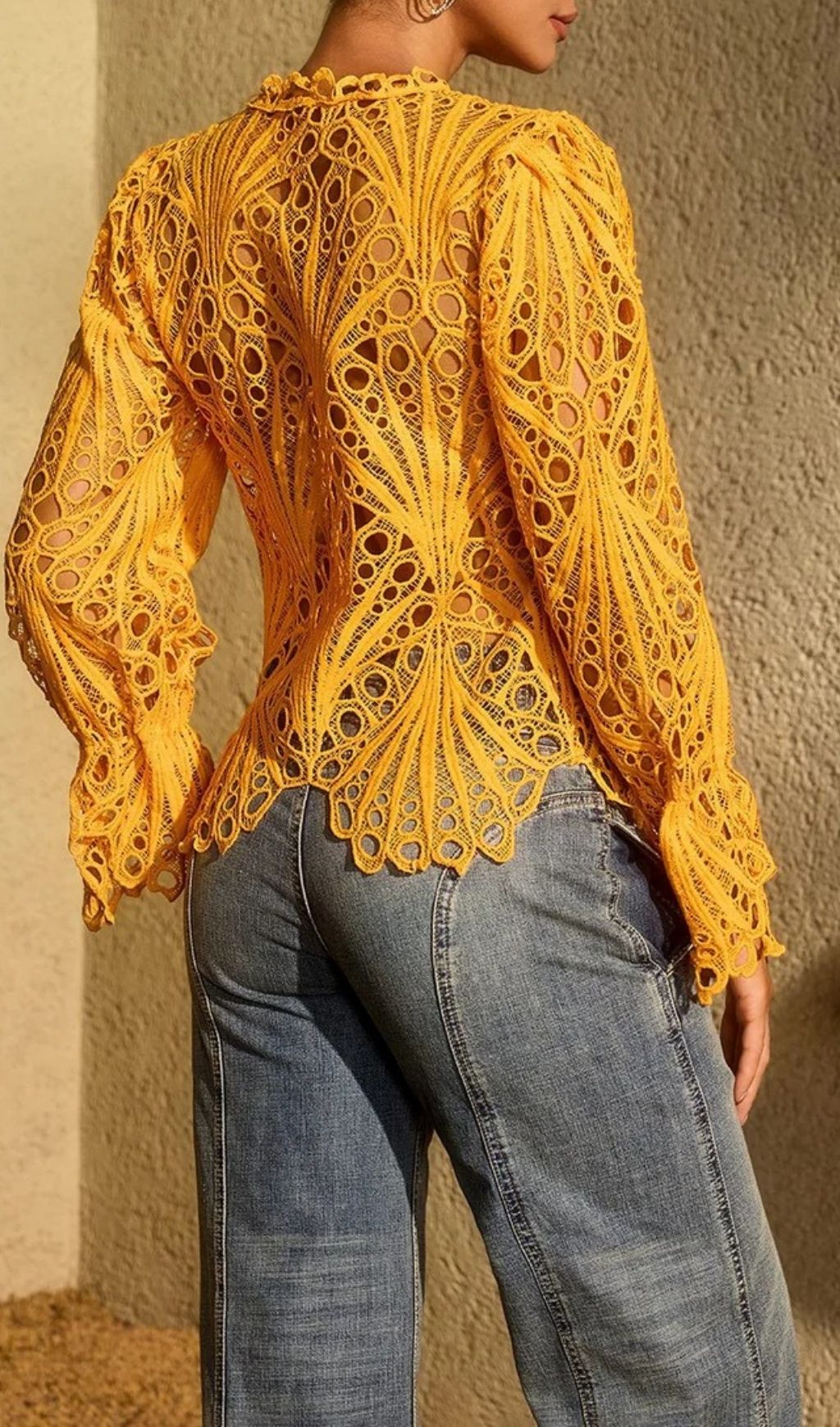 Fashionslee Women Lysendral Long Sleeve Crochet Top In Yellow