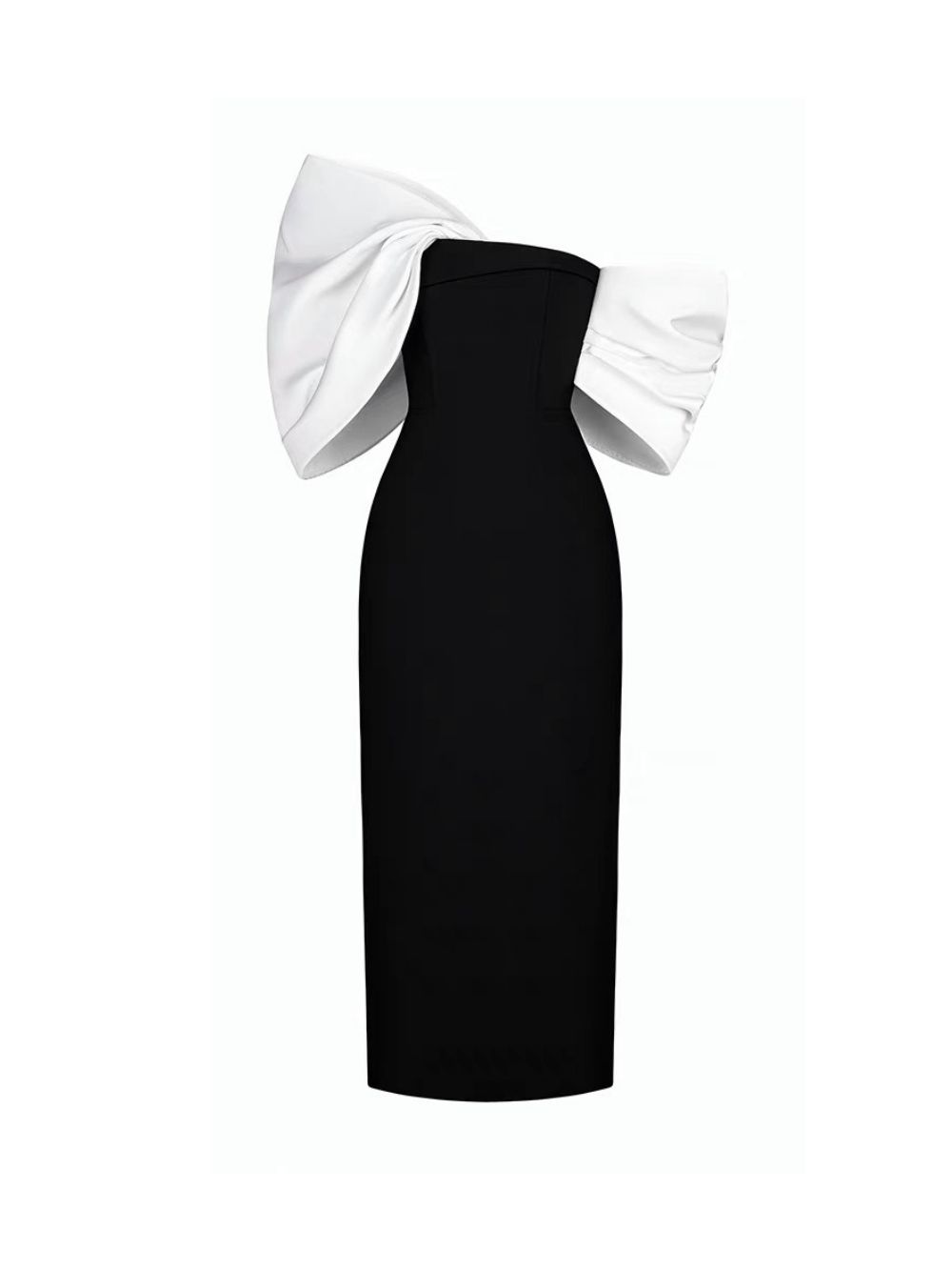 VINTAGE OFF-SHOULDER MIDI DRESS IN SATIN - OWNCI