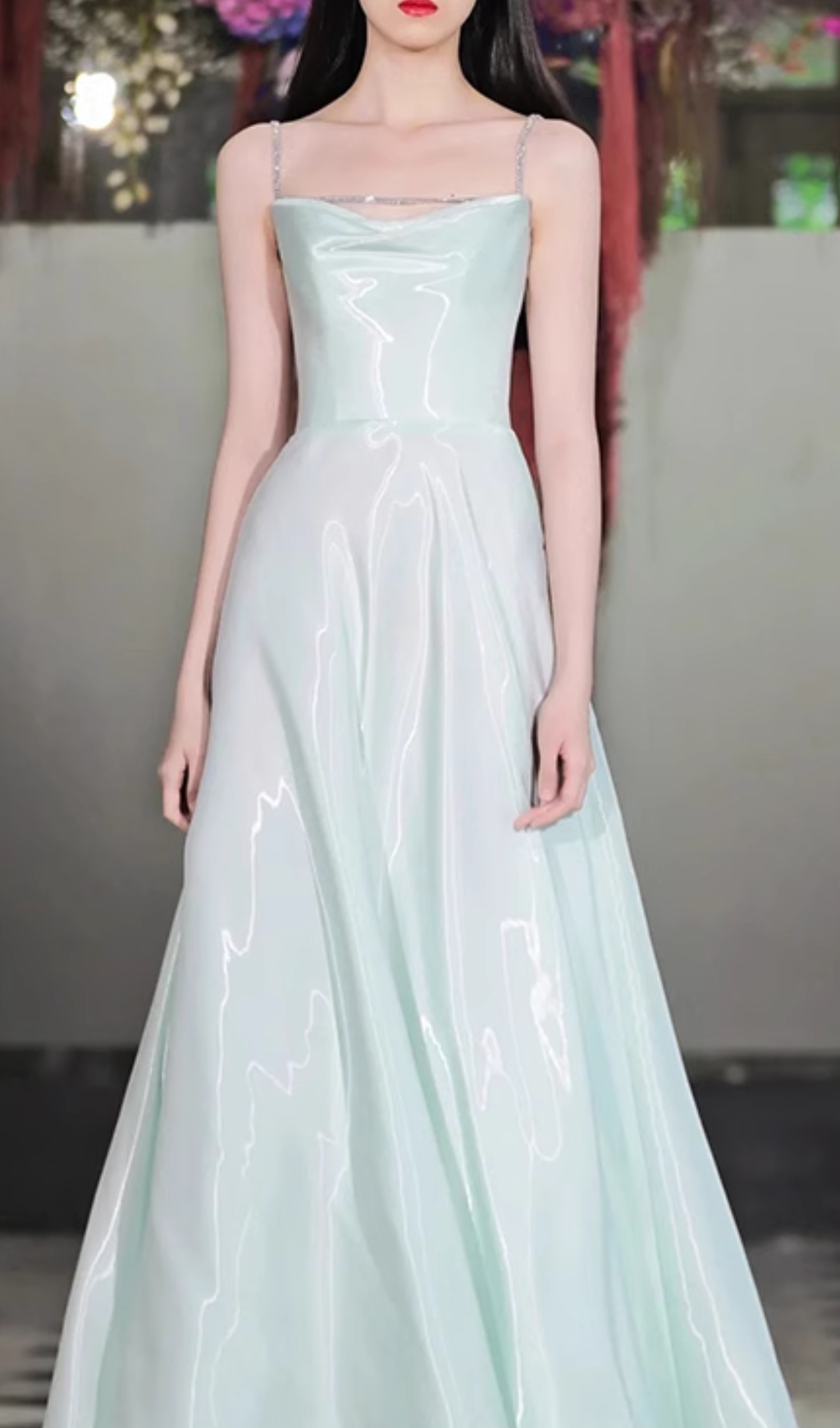 Fashionslee Women Coleka Aqua Strappy Satin Maxi Dress