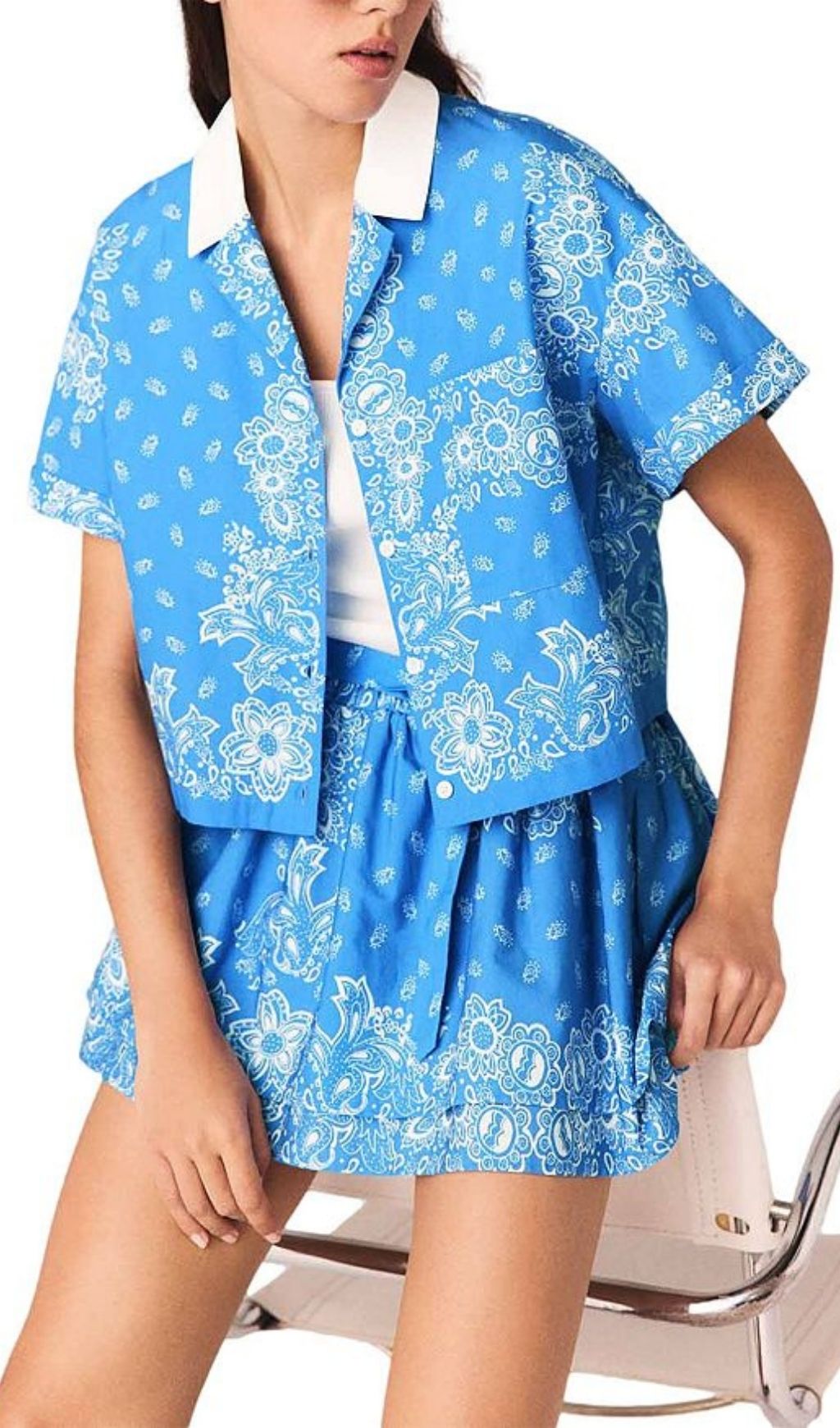 Fashionslee Women Contrast Collar Printed Shirt