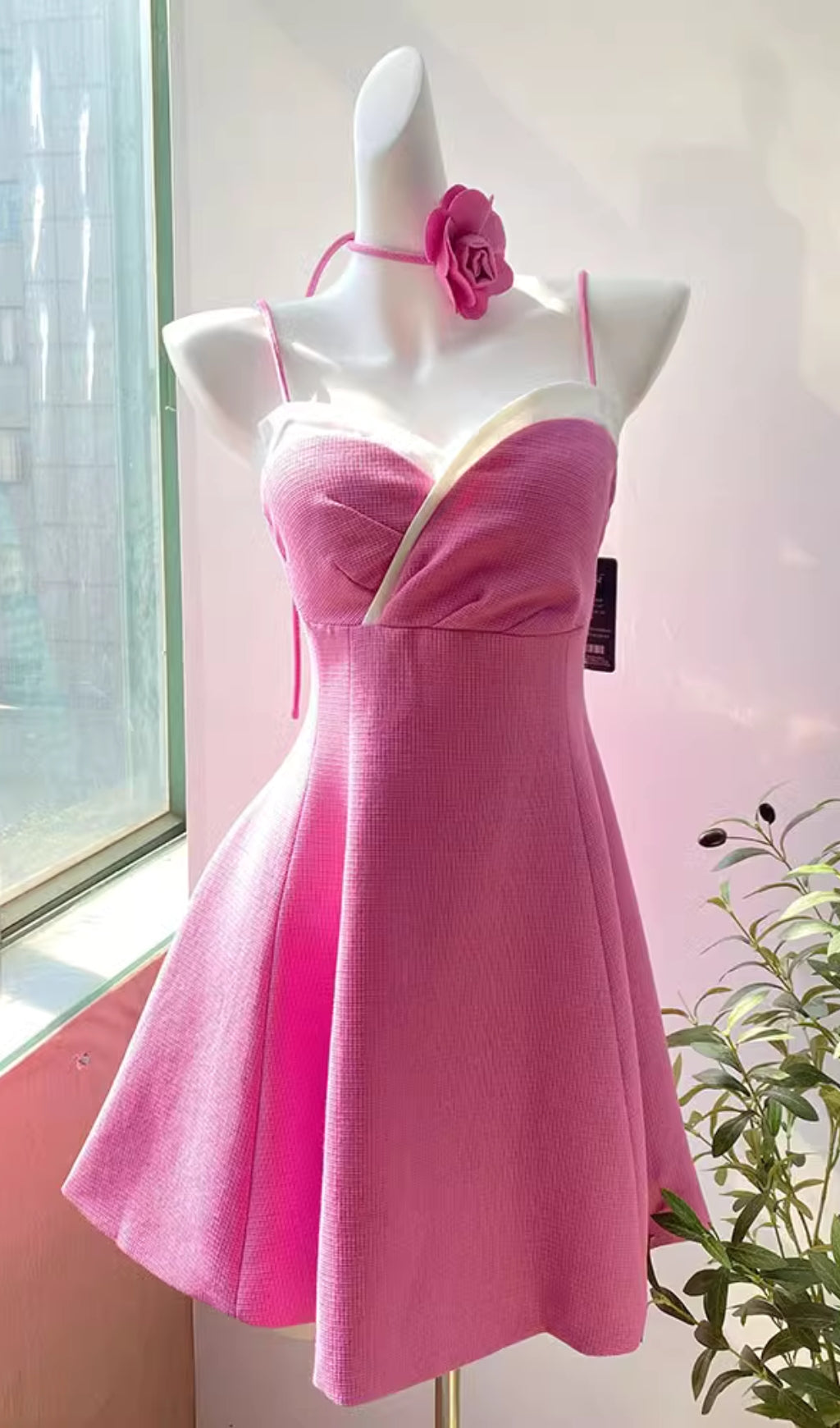 Fashionslee Women Aistys Pink V Neck Mini Dress