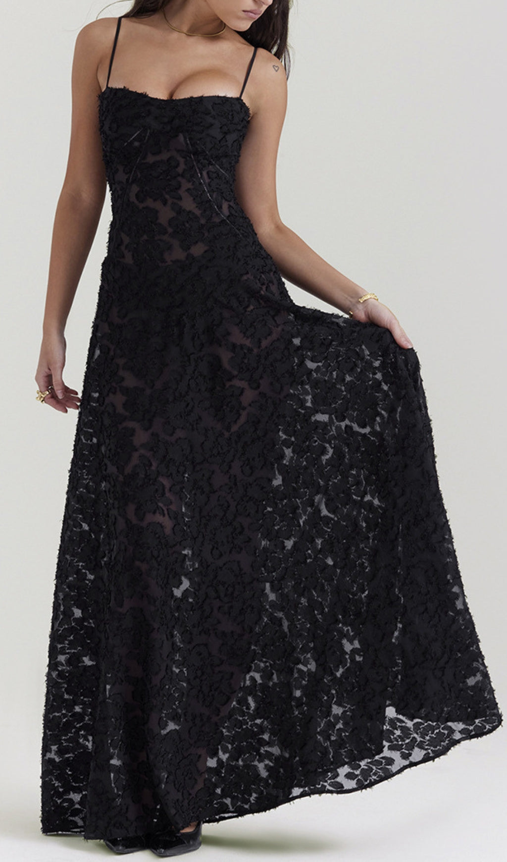 Fashionslee Women Billie Black Floral Lace Back Maxi Dress
