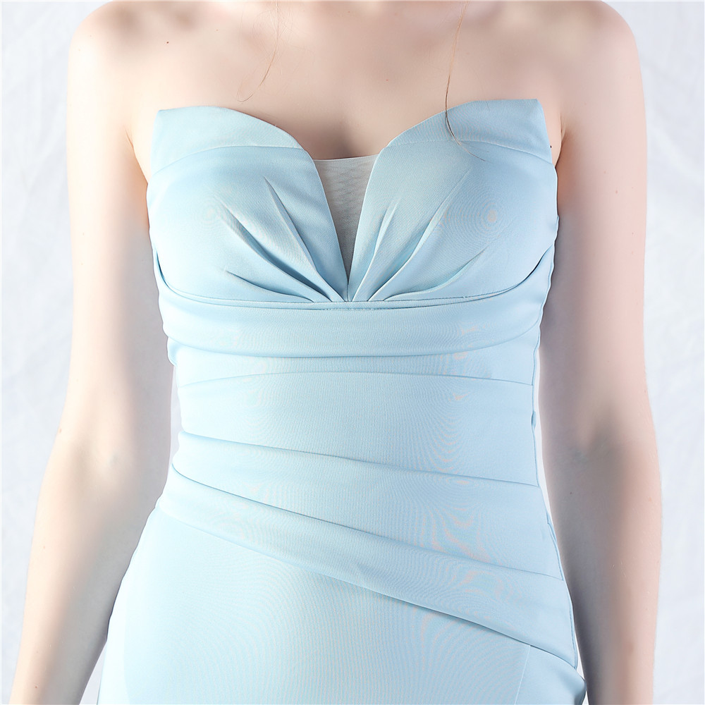Fashionslee Women Chrina Blue Strapless Ruched Maxi Dress