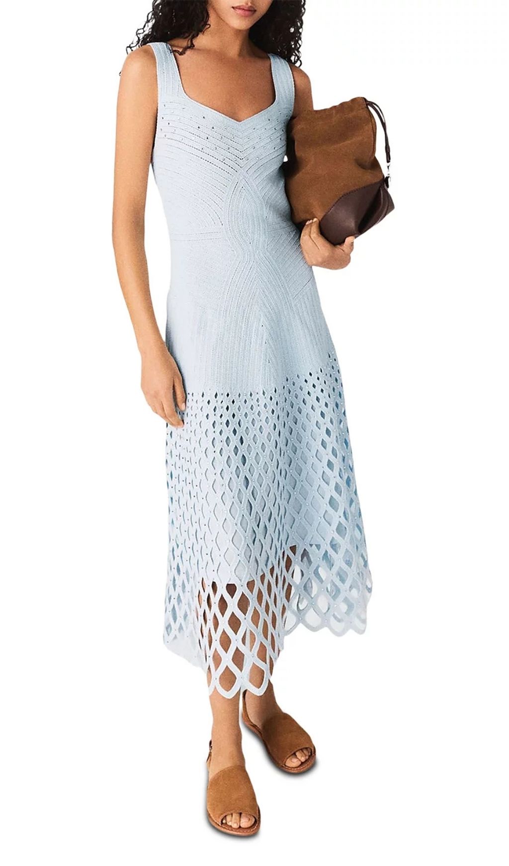 Fashionslee Women Crochet Rhinestone Midi Dress