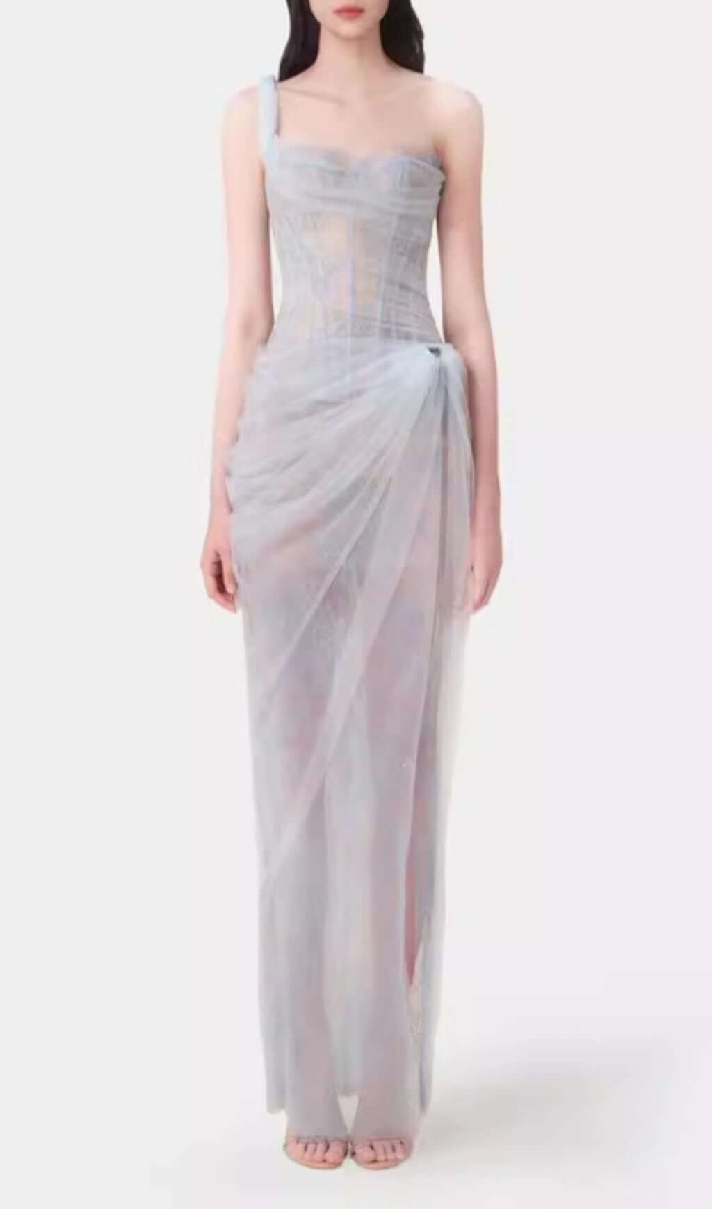 Fashionslee Women Anandi Blue Mesh Corset Maxi Dress