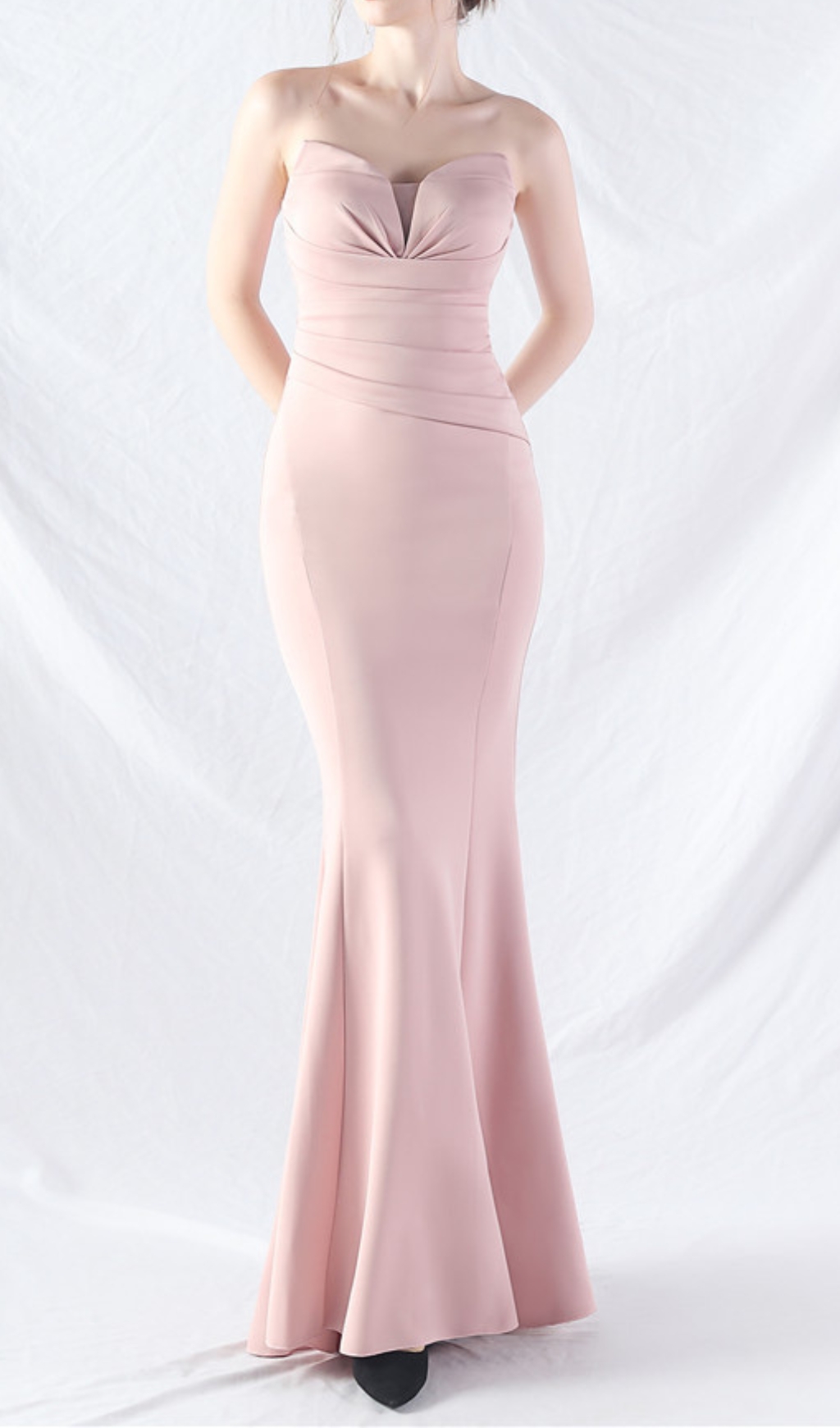 9ea67a21bbaf9a483cea32b0f6282ff8.jpg Fashionslee Women Chrina Pink Strapless Ruched Maxi Dress